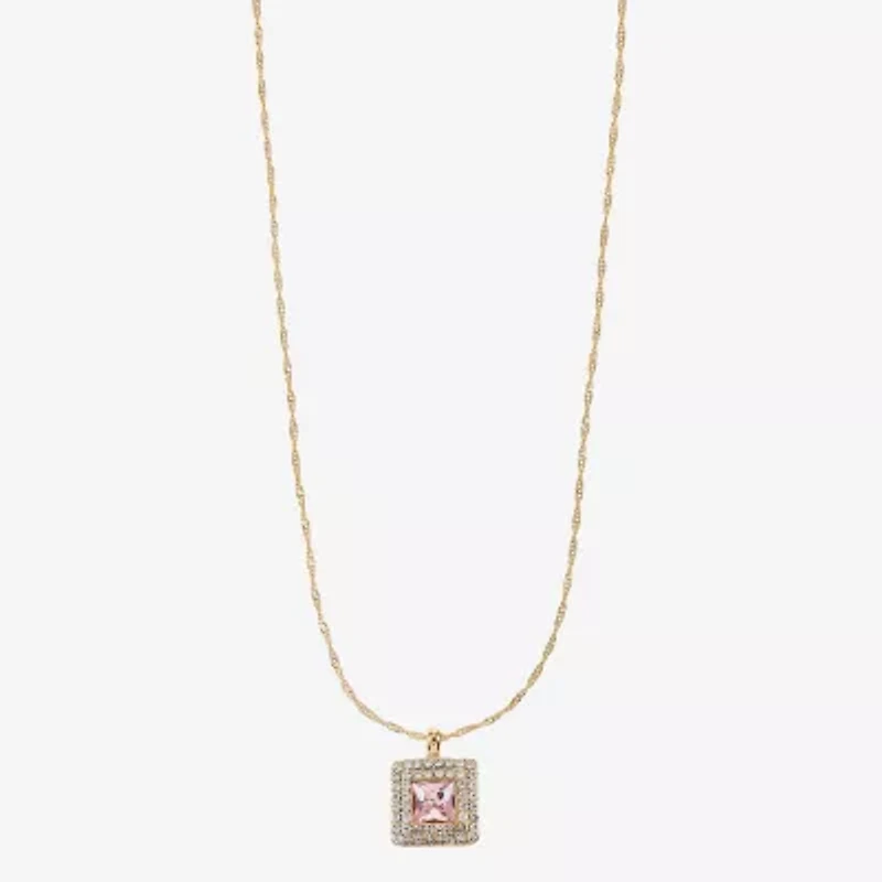 Monet Jewelry Womens Pink Glass Square 17 Inch Pendant Necklace