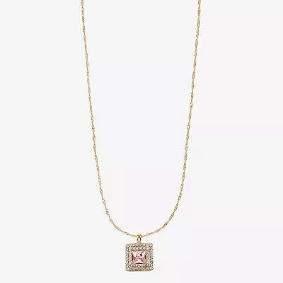 Monet Jewelry Womens Pink Glass Square 17 Inch Pendant Necklace