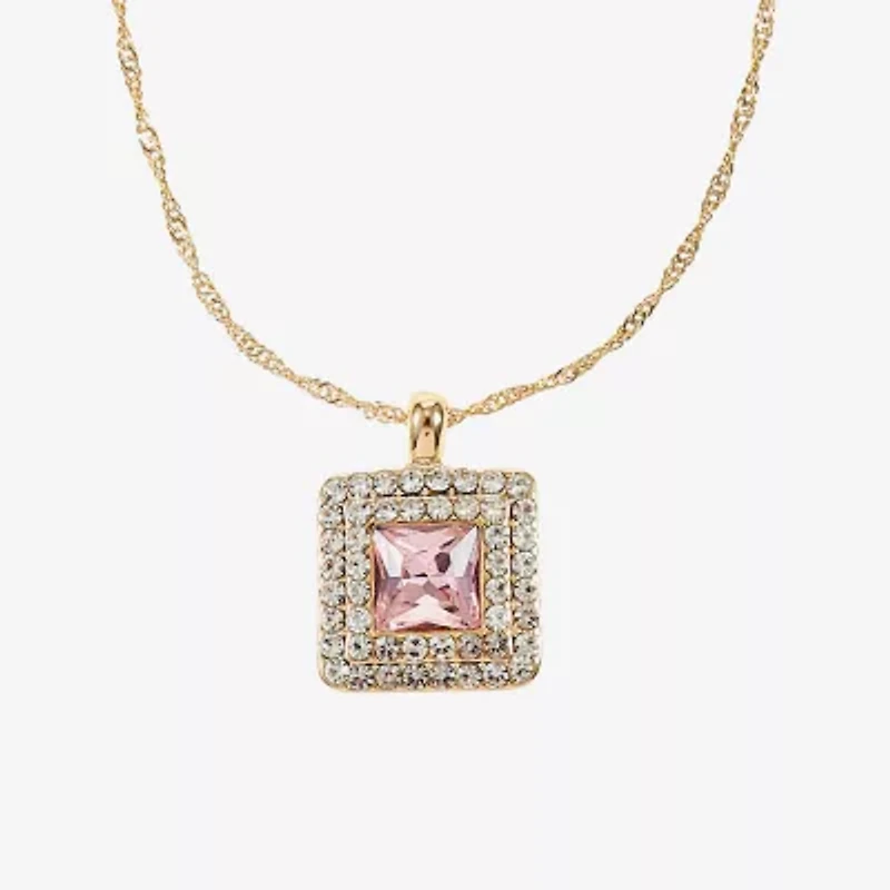 Monet Jewelry Womens Pink Glass Square 17 Inch Pendant Necklace