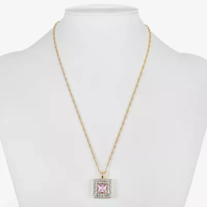 Monet Jewelry Womens Pink Glass Square 17 Inch Pendant Necklace