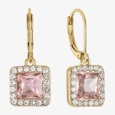 Monet Jewelry Womens Pink Glass Square Drop Earrings