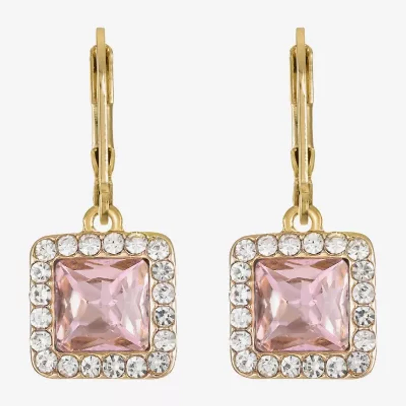 Monet Jewelry Womens Pink Glass Square Drop Earrings