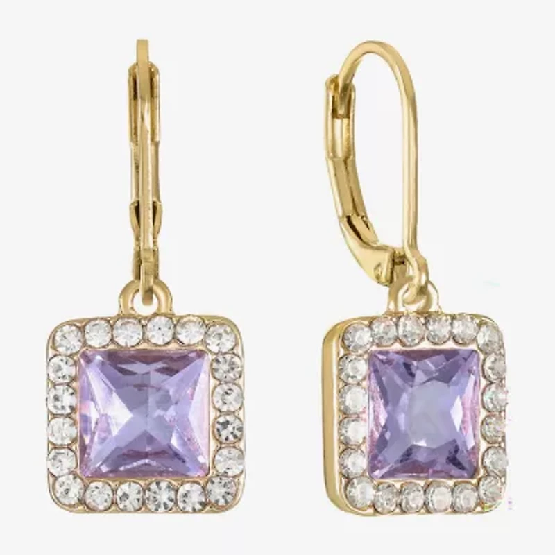 Monet Jewelry Womens Pink Glass Square Drop Earrings