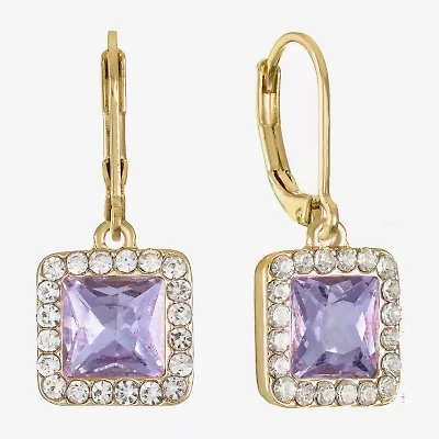 Monet Jewelry Womens Pink Glass Square Drop Earrings