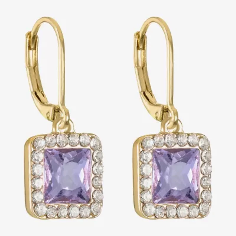 Monet Jewelry Womens Pink Glass Square Drop Earrings