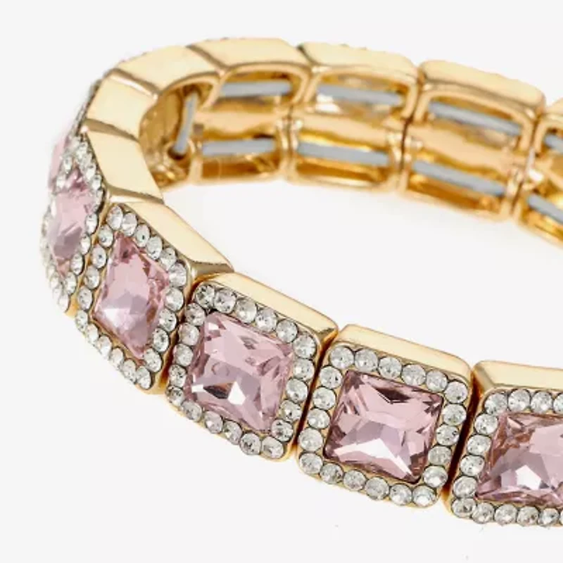 Monet Jewelry Womens Pink Glass Square Stretch Bracelet