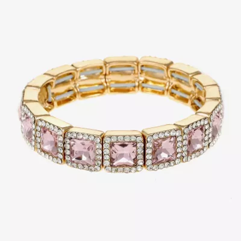 Monet Jewelry Womens Pink Glass Square Stretch Bracelet