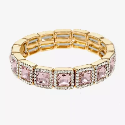 Monet Jewelry Womens Pink Glass Square Stretch Bracelet