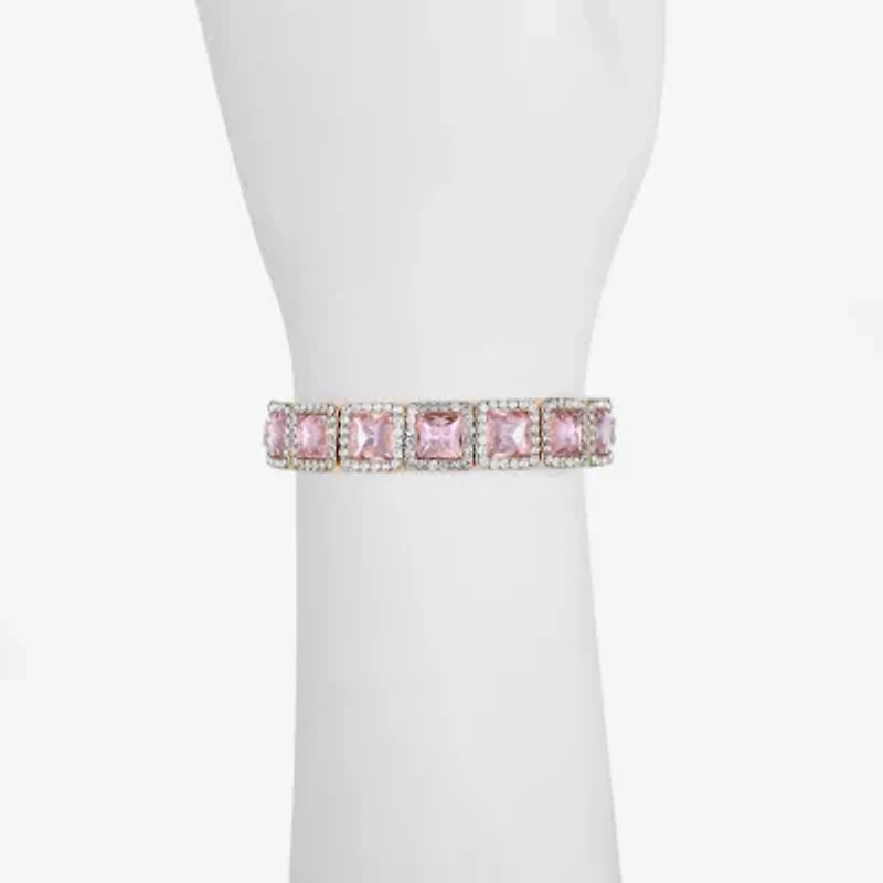 Monet Jewelry Womens Pink Glass Square Stretch Bracelet