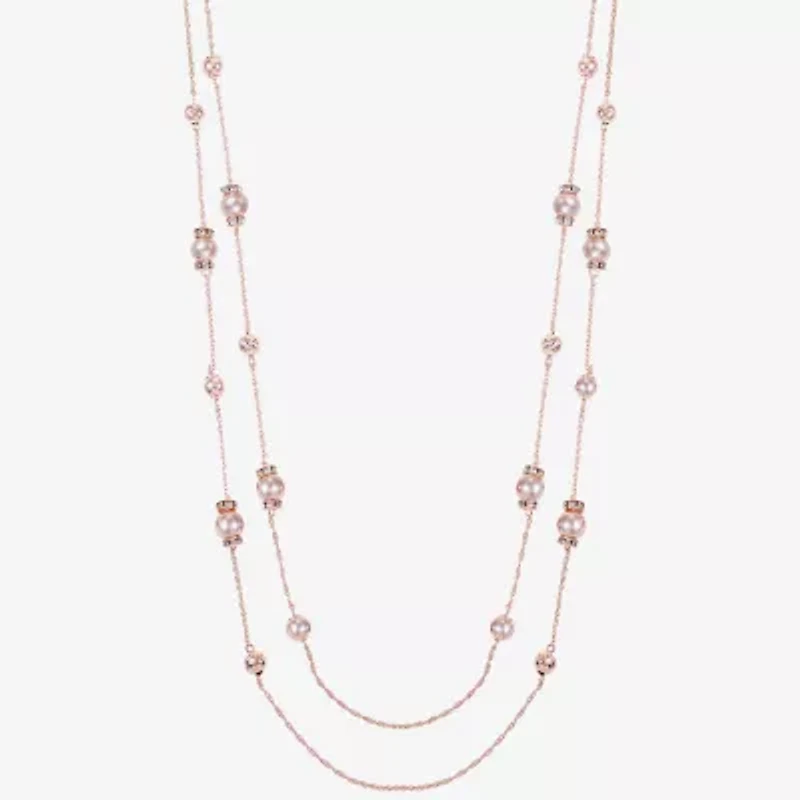 Monet Jewelry Rose Gold Layered Womens Glass 38 Inch Strand Necklace