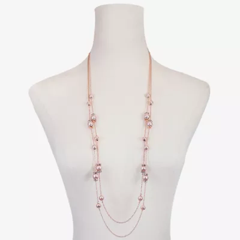Monet Jewelry Rose Gold Layered Womens Glass 38 Inch Strand Necklace