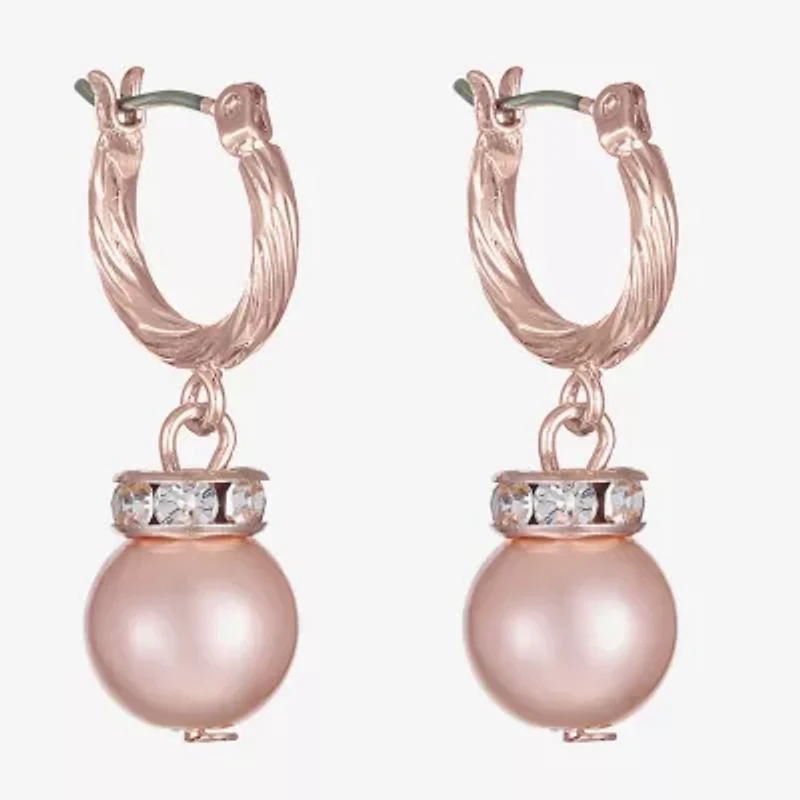 Monet Jewelry Rose Gold Womens Glass Simulated Pearl Round Hypoallergenic Drop Earrings