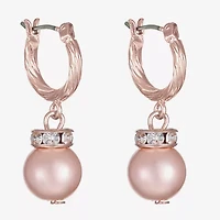 Monet Jewelry Rose Gold Womens Glass Simulated Pearl Round Hypoallergenic Drop Earrings