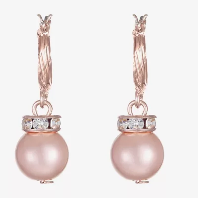 Monet Jewelry Rose Gold Womens Glass Simulated Pearl Round Hypoallergenic Drop Earrings
