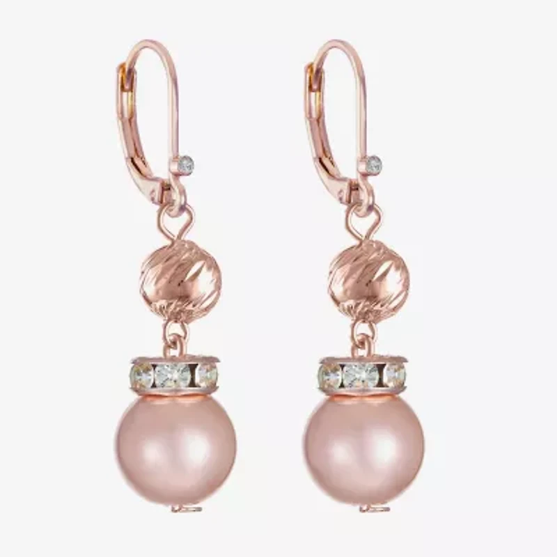 Monet Jewelry Rose Gold Womens Glass Simulated Pearl Round Drop Earrings