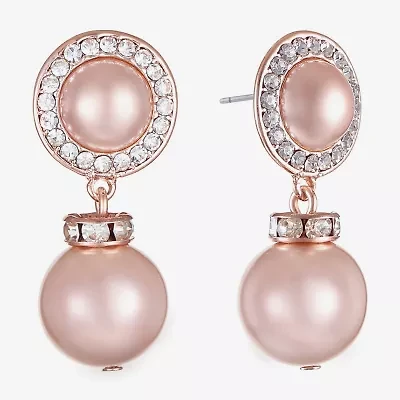 Monet Jewelry Rose Gold Womens Glass Simulated Pearl Round Hypoallergenic Drop Earrings