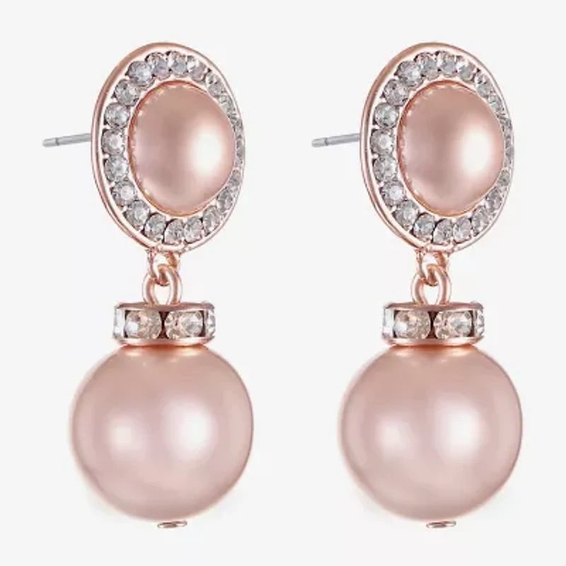 Monet Jewelry Rose Gold Womens Glass Simulated Pearl Round Hypoallergenic Drop Earrings