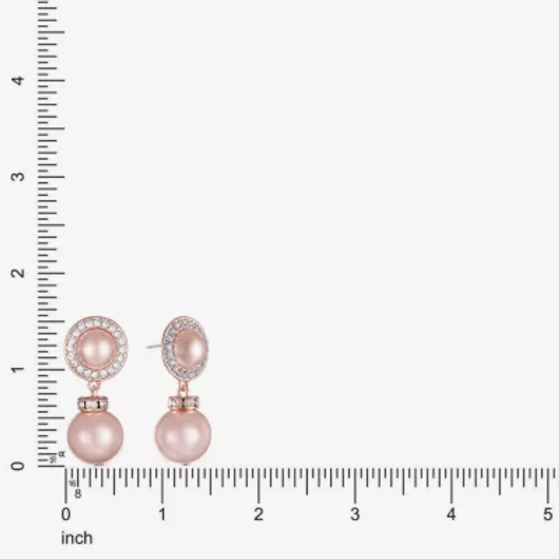 Monet Jewelry Rose Gold Womens Glass Simulated Pearl Round Hypoallergenic Drop Earrings