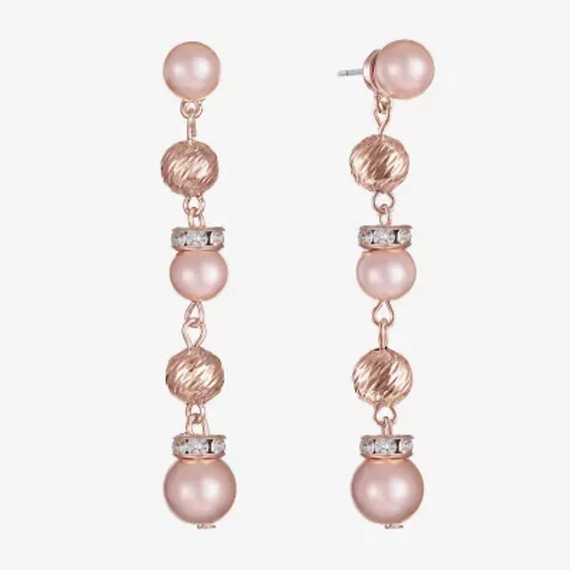 Monet Jewelry Rose Gold Linear Womens Glass Simulated Pearl Round Hypoallergenic Drop Earrings