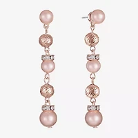 Monet Jewelry Rose Gold Linear Womens Glass Simulated Pearl Round Hypoallergenic Drop Earrings