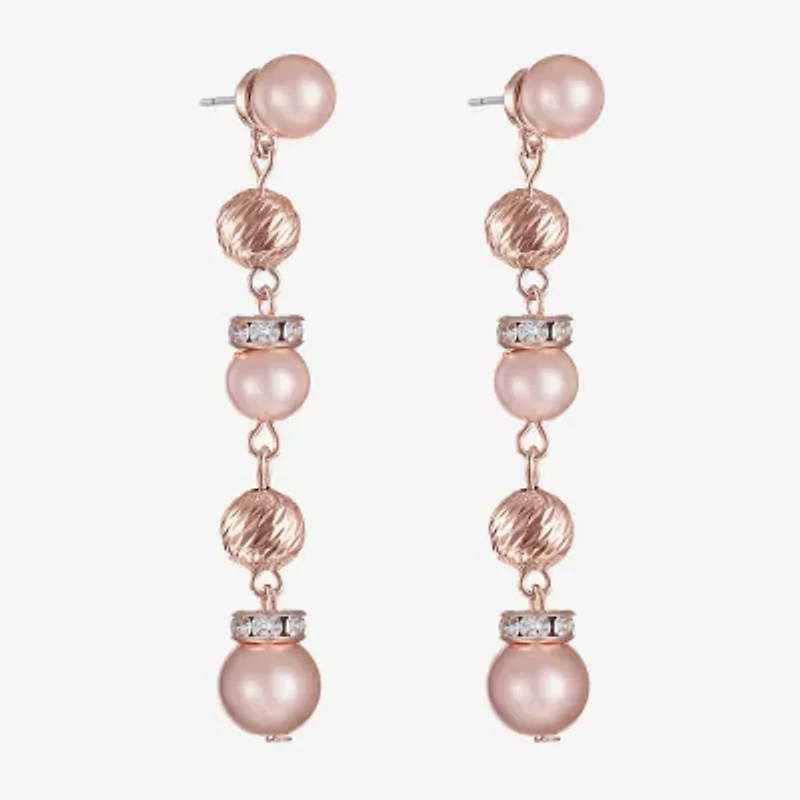 Monet Jewelry Rose Gold Linear Womens Glass Simulated Pearl Round Hypoallergenic Drop Earrings