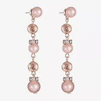 Monet Jewelry Rose Gold Linear Womens Glass Simulated Pearl Round Hypoallergenic Drop Earrings