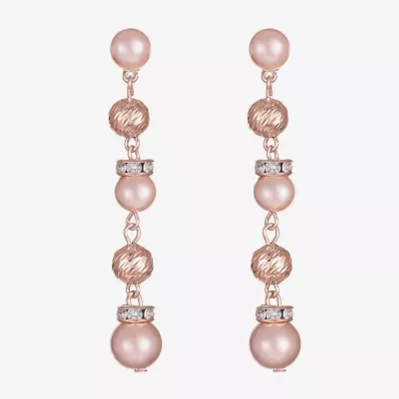 Monet Jewelry Rose Gold Linear Womens Glass Simulated Pearl Round Hypoallergenic Drop Earrings
