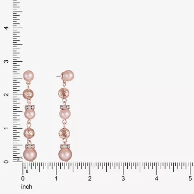 Monet Jewelry Rose Gold Linear Womens Glass Simulated Pearl Round Hypoallergenic Drop Earrings