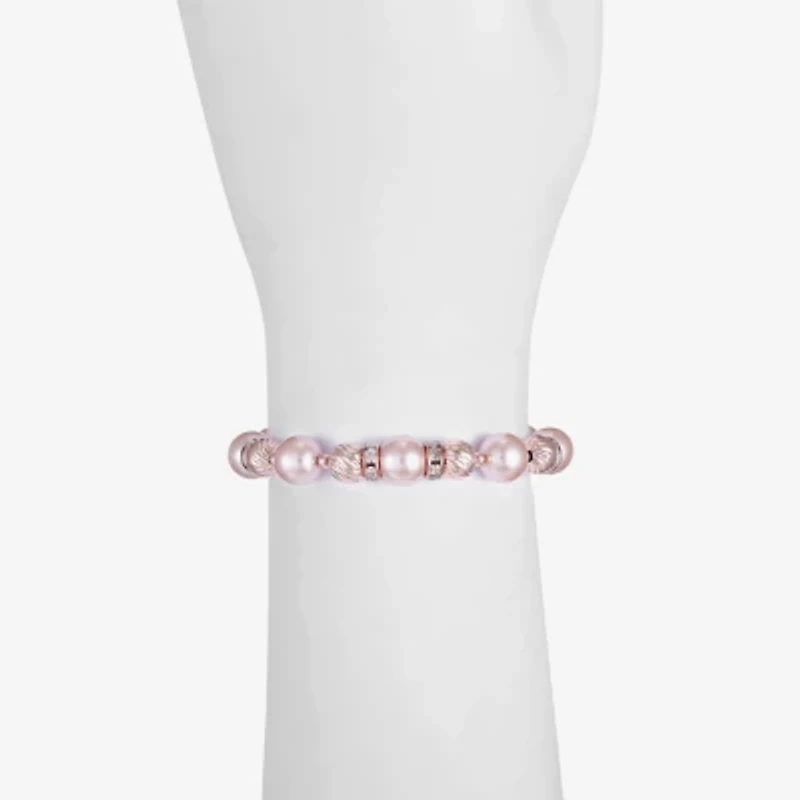 Monet Jewelry Rose Gold Womens Glass Simulated Pearl Round Stretch Bracelet