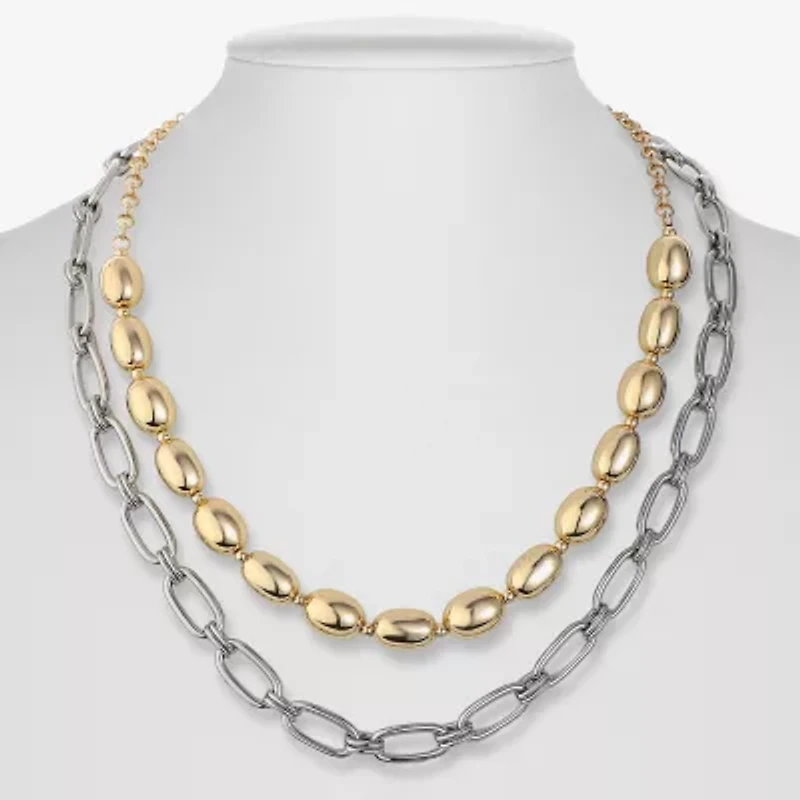 Liz Claiborne Two Tone Layered Womens 17 Inch Strand Necklace