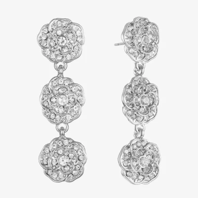 Monet Jewelry Timeless Rose Linear Womens Glass Flower Hypoallergenic Drop Earrings