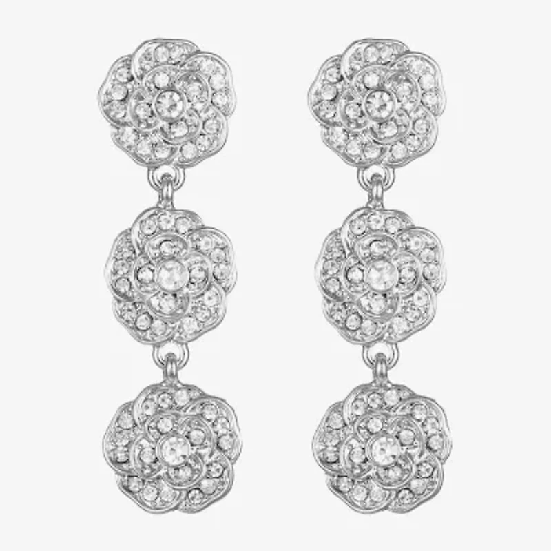 Monet Jewelry Timeless Rose Linear Womens Glass Flower Hypoallergenic Drop Earrings