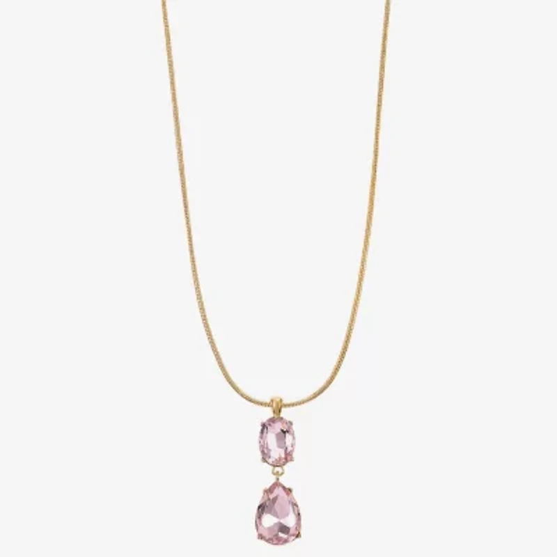 Monet Jewelry Womens Glass Oval 17 Inch Pendant Necklace