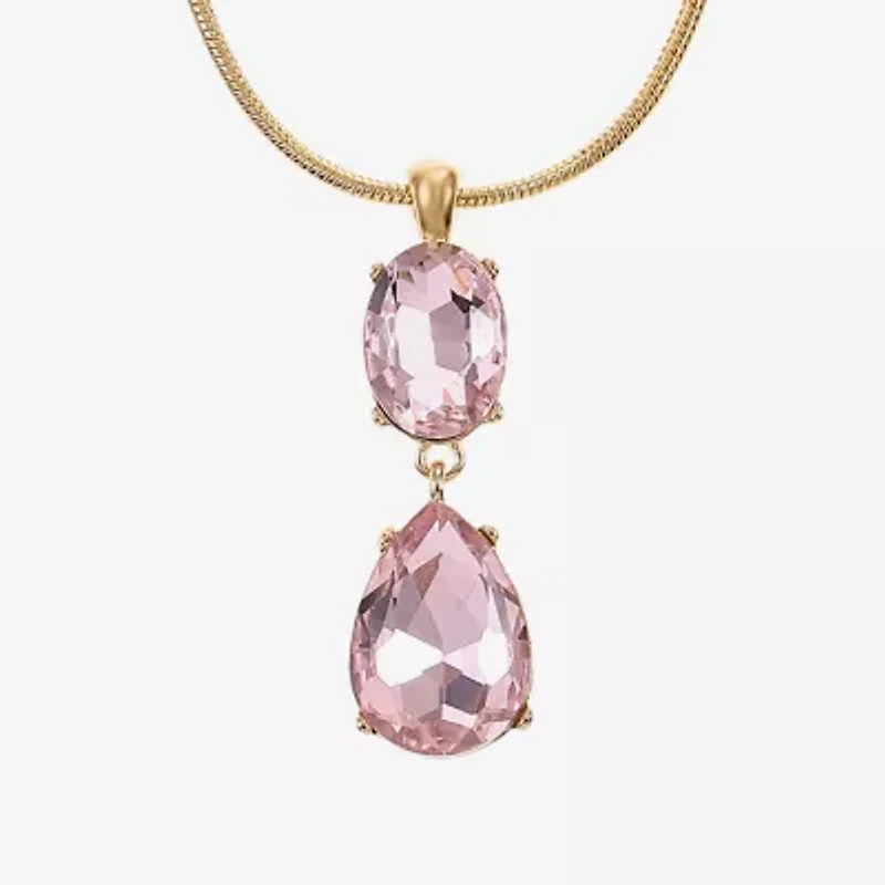 Monet Jewelry Womens Glass Oval 17 Inch Pendant Necklace