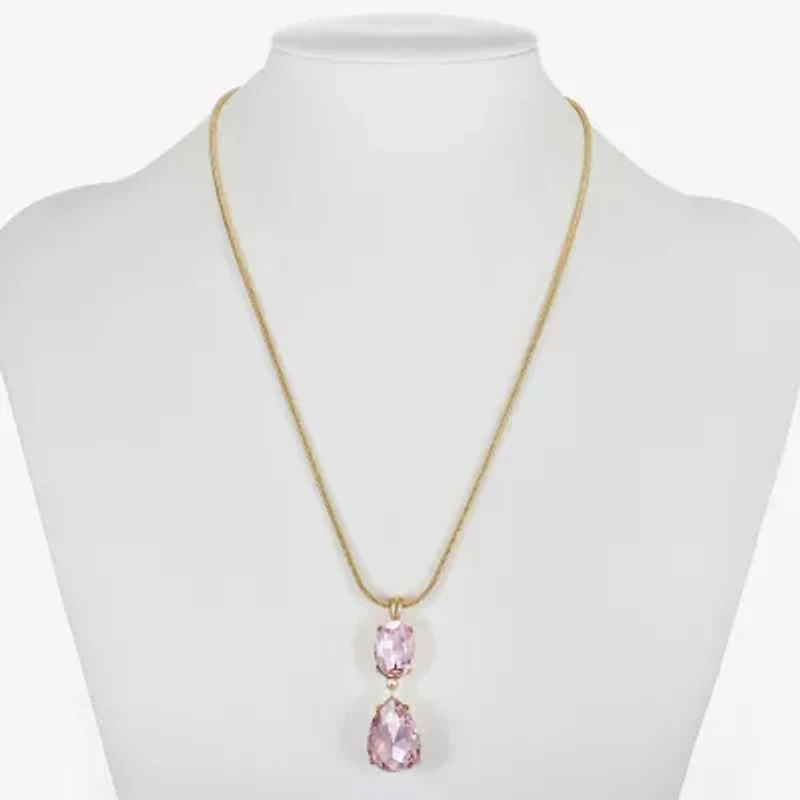 Monet Jewelry Womens Glass Oval 17 Inch Pendant Necklace