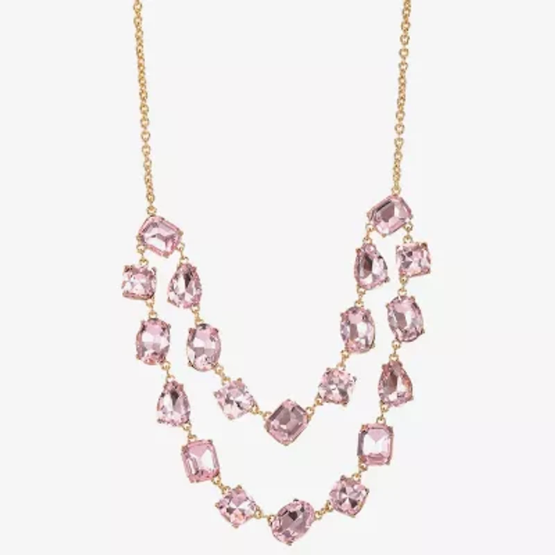 Monet Jewelry Gold Tone Layered Womens Glass 18 Inch Strand Necklace