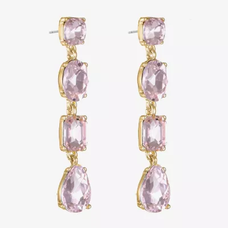 Monet Jewelry Gold Tone Linear Womens Glass Oval Hypoallergenic Drop Earrings