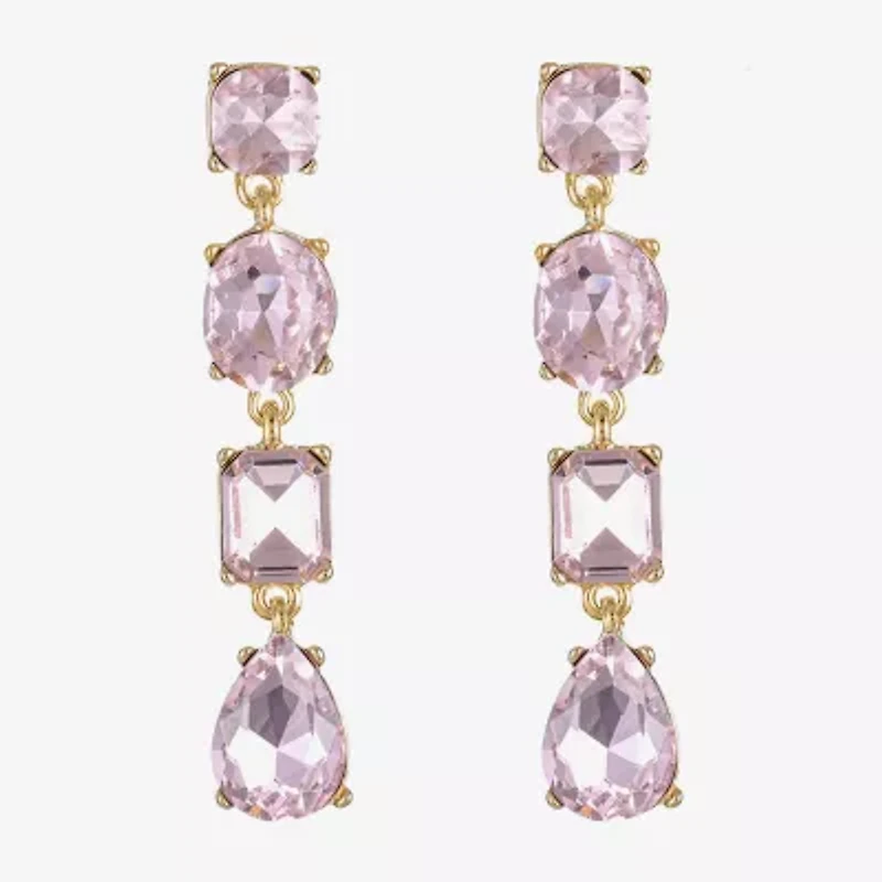 Monet Jewelry Gold Tone Linear Womens Glass Oval Hypoallergenic Drop Earrings