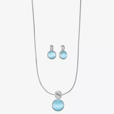Liz Claiborne Pendant Necklace And Drop Earring Womens Blue Glass Round 2-pc. Jewelry Set