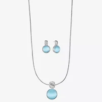 Liz Claiborne Pendant Necklace And Drop Earring Womens Blue Glass Round 2-pc. Jewelry Set