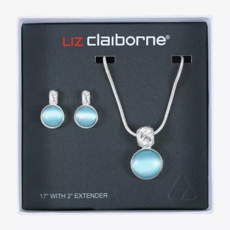 Liz Claiborne Pendant Necklace And Drop Earring Womens Blue Glass Round 2-pc. Jewelry Set
