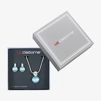 Liz Claiborne Pendant Necklace And Drop Earring Womens Blue Glass Round 2-pc. Jewelry Set
