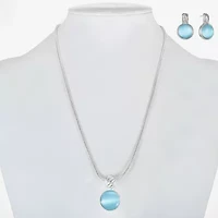 Liz Claiborne Pendant Necklace And Drop Earring Womens Blue Glass Round 2-pc. Jewelry Set