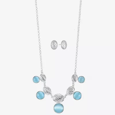 Liz Claiborne Collar Necklace And Stud Earring Womens Blue Glass Round 2-pc. Jewelry Set
