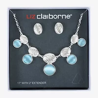 Liz Claiborne Collar Necklace And Stud Earring Womens Blue Glass Round 2-pc. Jewelry Set