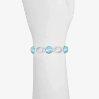Liz Claiborne Womens Blue Glass Round Stretch Bracelet