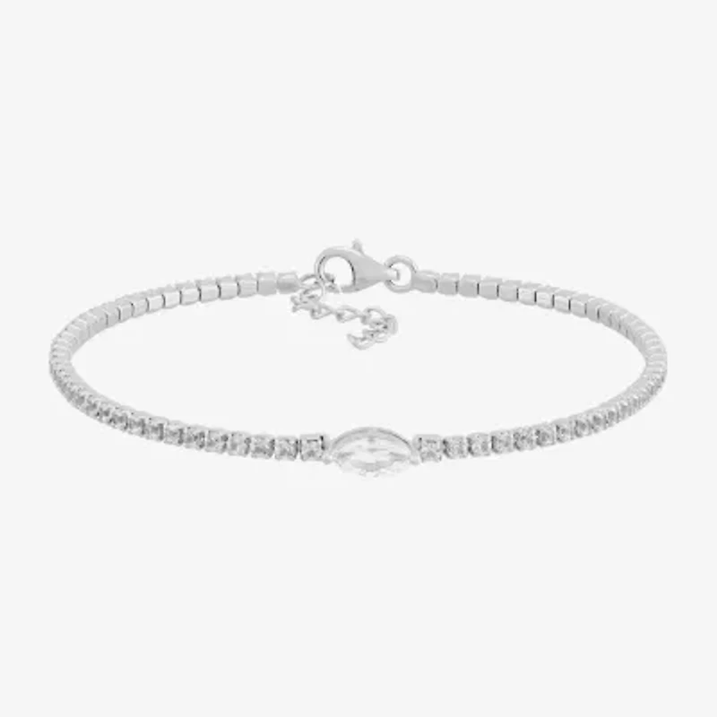 Limited Quantities! Womens Lab Created White Sapphire Sterling Silver 8 1/2 Inch Tennis Bracelet