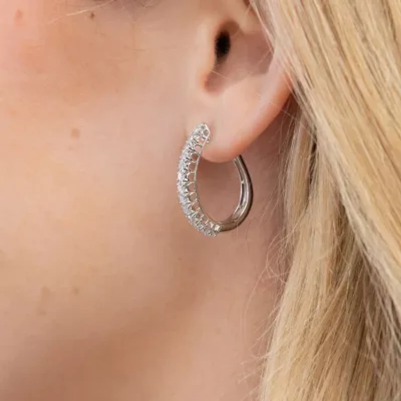 Womens 1 CT. T.W. Natural White Diamond 14K Gold 24.9mm Hoop Earrings