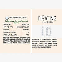 Floating Diamonds (F / Vs2) Womens 2 CT. T.W. Lab Grown White Diamond 14K White Gold 19.8mm Hoop Earrings