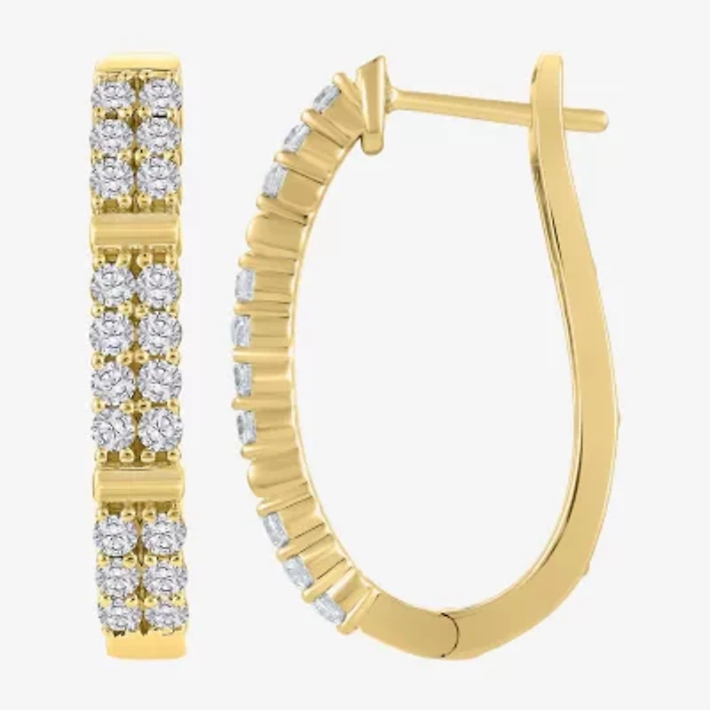 (H-I / I1) Womens 1 CT. T.W. Lab Grown White Diamond 10K Gold 25.6mm Hoop Earrings